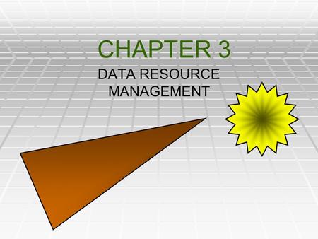 CHAPTER 3 DATA RESOURCE MANAGEMENT. Learning Objectives  Examine the managerial and organizational requirements for managing data as a resource.