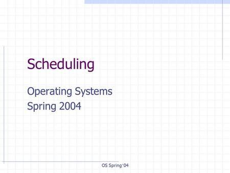 OS Spring ’ 04 Scheduling Operating Systems Spring 2004.