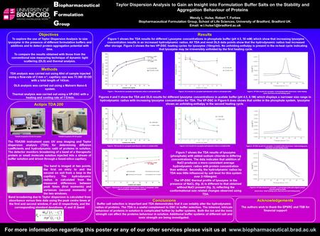 Taylor Dispersion Analysis to Gain an Insight into Formulation Buffer Salts on the Stability and Aggregation Behaviour of Proteins Wendy L. Hulse, Robert.