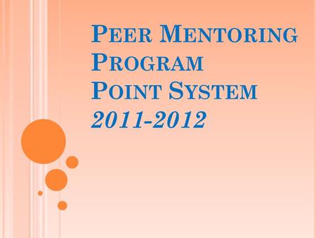 P EER M ENTORING P ROGRAM P OINT S YSTEM 2011-2012.