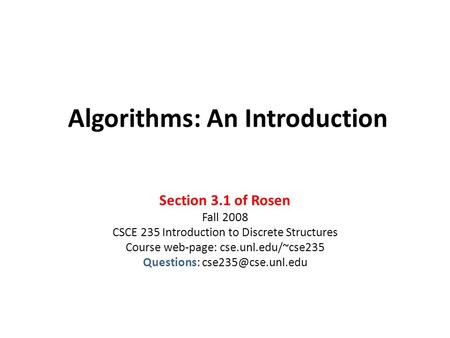 Algorithms: An Introduction