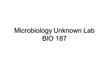 Microbiology Unknown Lab BIO 187