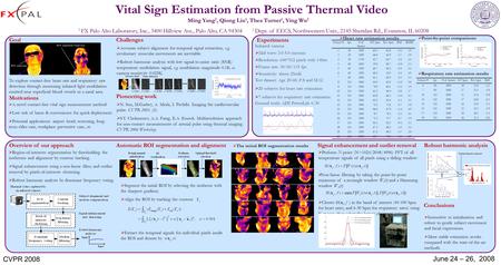 CVPR 2008 June 24 – 26, 2008 Infrared camera:  Mid wave: 3.0-5.0 microns  Resolution: 640*512 pixels with 14bits  Frame rate: 30/60/115 fps  Sensitivity: