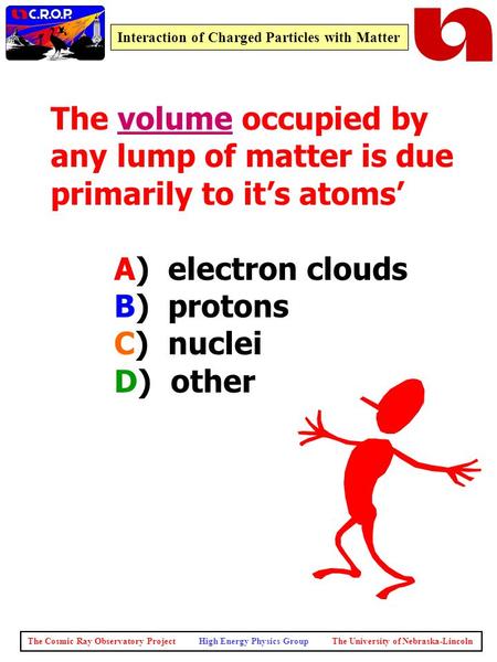 The Cosmic Ray Observatory Project High Energy Physics Group The University of Nebraska-Lincoln Interaction of Charged Particles with Matter The volume.