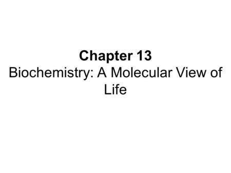 Chapter 13 Biochemistry: A Molecular View of Life.