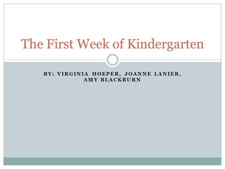 BY: VIRGINIA HOEPER, JOANNE LANIER, AMY BLACKBURN The First Week of Kindergarten.