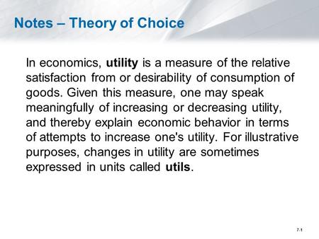 Notes – Theory of Choice