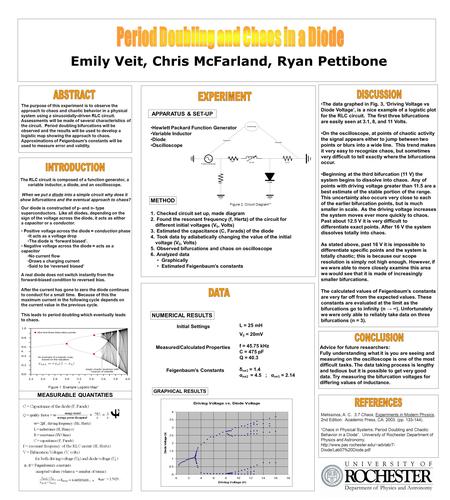 Emily Veit, Chris McFarland, Ryan Pettibone The purpose of this experiment is to observe the approach to chaos and chaotic behavior in a physical system.