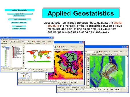 Applied Geostatistics Geostatistical techniques are designed to evaluate the spatial structure of a variable, or the relationship between a value measured.