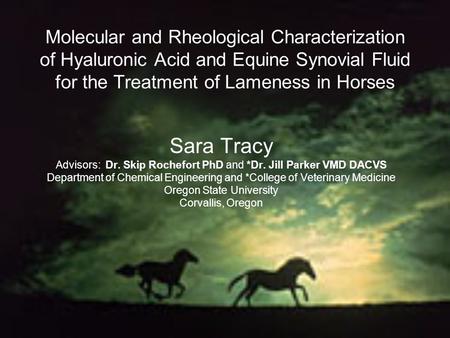 Molecular and Rheological Characterization of Hyaluronic Acid and Equine Synovial Fluid for the Treatment of Lameness in Horses Sara Tracy Advisors: Dr.