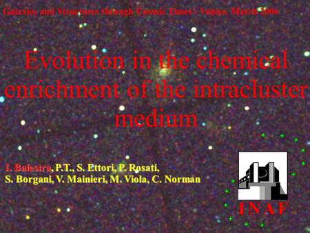 I. Balestra, P.T., S. Ettori, P. Rosati, S. Borgani, V. Mainieri, M. Viola, C. Norman Galaxies and Structures through Cosmic Times - Venice, March 2006.