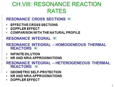 CH.VIII: RESONANCE REACTION RATES