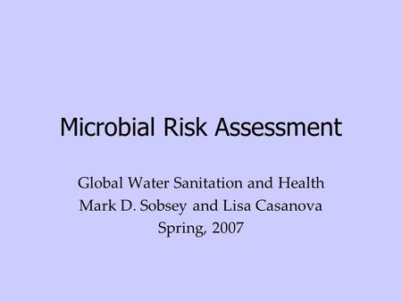 Microbial Risk Assessment