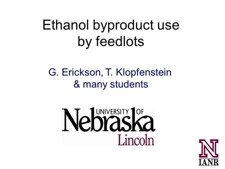 Ethanol byproduct use by feedlots G. Erickson, T. Klopfenstein & many students.