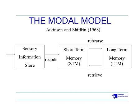 THE MODAL MODEL Atkinson and Shiffrin (1968) rehearse Sensory