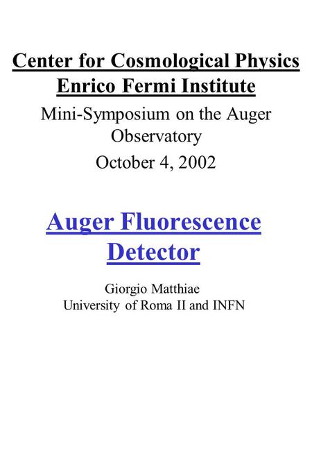 Auger Fluorescence Detector