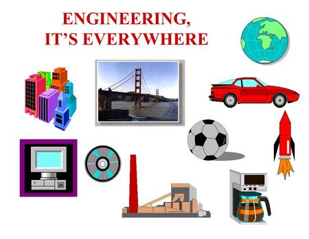 ENGINEERING, IT’S EVERYWHERE. ENGINEERS Apply math and science to use materials and forces of nature for the benefit of humankind Solve problems, create.