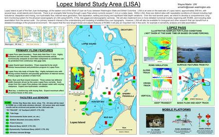 PRIMARY FLOW FEATURES 1Lopez Pass open boundary: Peak daily tidal flow >1 m/s. Highly turbulent and well mixed. Detailed measurements will be harmonically.