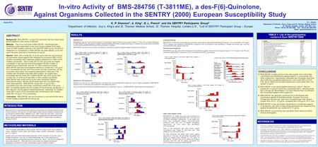 1. Fung-Tomc J, Minassian B, Kloek B, et al. (2000). Antibacterial spectrum of a novel des-Fluoro (6) quinolone, BMS-284756. Antimicrobial Agents and Chemotherapy.