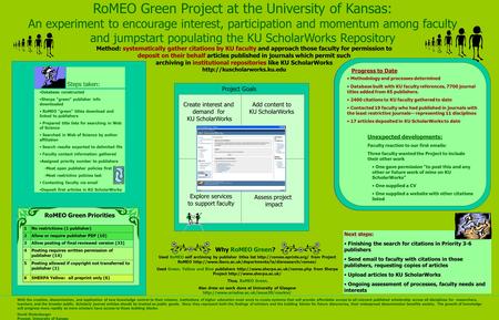 Method: systematically gather citations by KU faculty and approach those faculty for permission to deposit on their behalf articles published in journals.