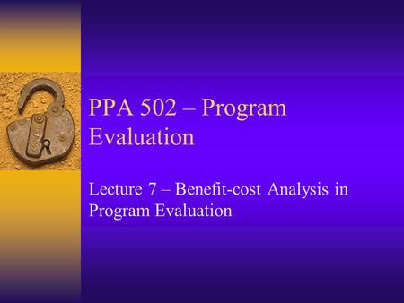 PPA 502 – Program Evaluation