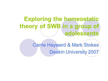 Exploring the homeostatic theory of SWB in a group of adolescents