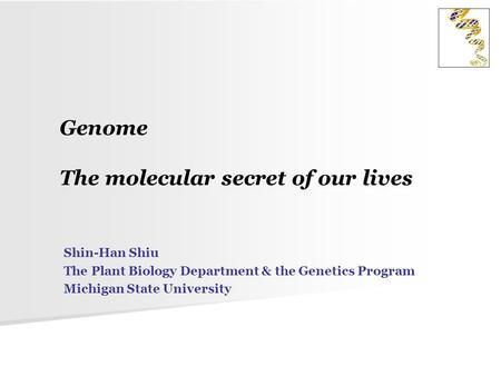 Genome The molecular secret of our lives Shin-Han Shiu The Plant Biology Department & the Genetics Program Michigan State University.