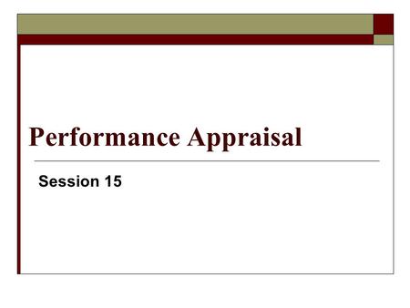 Performance Appraisal