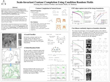 Abstract We present a model of curvilinear grouping using piecewise linear representations of contours and a conditional random field to capture continuity.