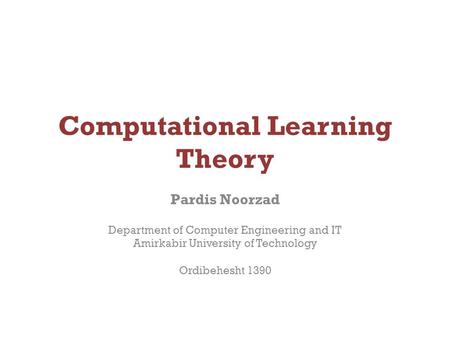 Computational Learning Theory