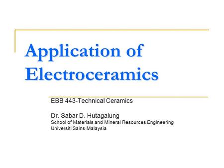 Application of Electroceramics