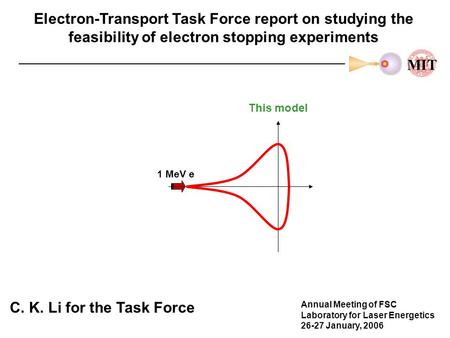 Electron-Transport Task Force report on studying the feasibility of electron stopping experiments C. K. Li for the Task Force Annual Meeting of FSC Laboratory.