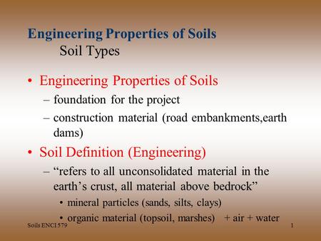 Engineering Properties of Soils Soil Types