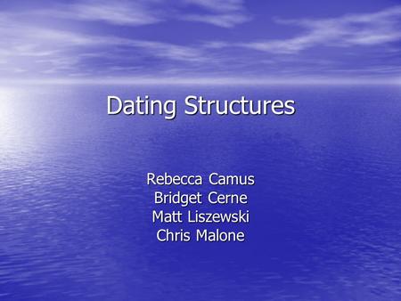 Dating Structures Rebecca Camus Bridget Cerne Matt Liszewski Chris Malone.