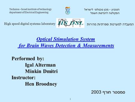 Performed by: Igal Alterman Minkin Dmitri Instructor: Hen Broodney המעבדה למערכות ספרתיות מהירות High speed digital systems laboratory הטכניון - מכון טכנולוגי.