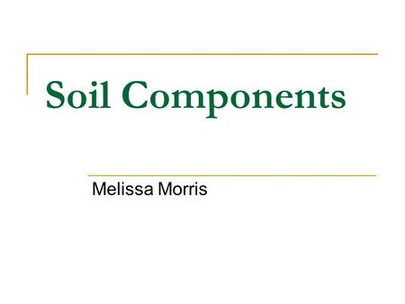 Soil Components Melissa Morris. Four Major Components Organic Matter Water Air Mineral Materials Exist in a close mixed condition Interactions among components.