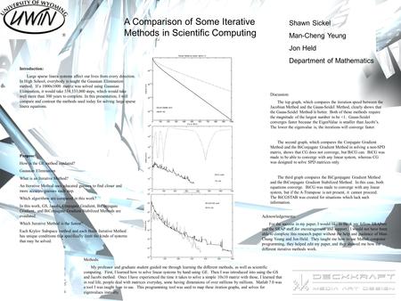 A Comparison of Some Iterative Methods in Scientific Computing Shawn Sickel Man-Cheng Yeung Jon Held Department of Mathematics Introduction: Large sparse.