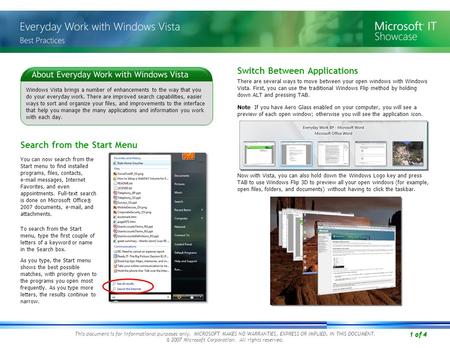 This document is for informational purposes only. MICROSOFT MAKES NO WARRANTIES, EXPRESS OR IMPLIED, IN THIS DOCUMENT. © 2007 Microsoft Corporation. All.