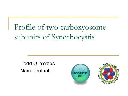 Profile of two carboxyosome subunits of Synechocystis Todd O. Yeates Nam Tonthat.