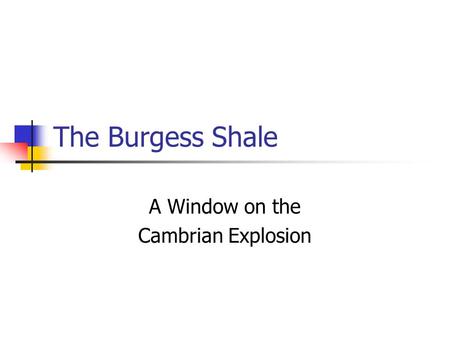 The Burgess Shale A Window on the Cambrian Explosion.