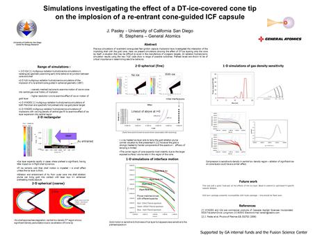 Simulations investigating the effect of a DT-ice-covered cone tip on the implosion of a re-entrant cone-guided ICF capsule J. Pasley - University of California.