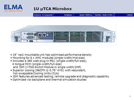 Enclosures & ComponentsBackplanesSystem PlatformsSwitches, Knobs & LEDsCabinets 1 19 rack mountable unit has optimized performance density Mounting for.