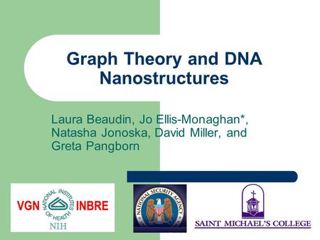 Graph Theory and DNA Nanostructures Laura Beaudin, Jo Ellis-Monaghan*, Natasha Jonoska, David Miller, and Greta Pangborn.