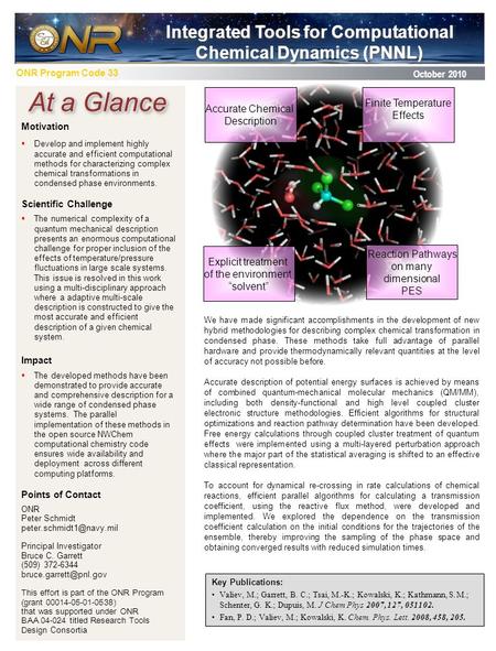 At a Glance Motivation  Develop and implement highly accurate and efficient computational methods for characterizing complex chemical transformations.