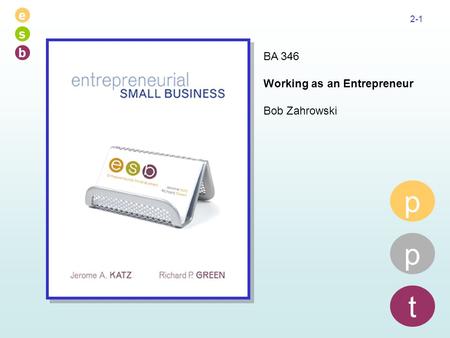 E s b 2-1 p p t BA 346 Working as an Entrepreneur Bob Zahrowski.