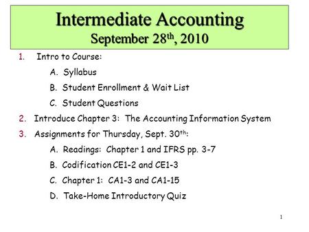 Intermediate Accounting September 28th, 2010