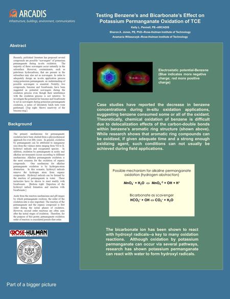 Part of a bigger picture Abstract Background Testing Benzene’s and Bicarbonate’s Effect on Potassium Permanganate Oxidation of TCE Kelly L. Pennell, PE--ARCADIS.