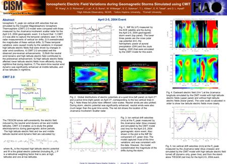 Ionospheric Electric Field Variations during Geomagnetic Storms Simulated using CMIT W. Wang 1, A. D. Richmond 1, J. Lei 1, A. G. Burns 1, M. Wiltberger.