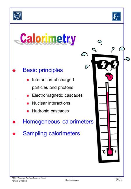 CERN Summer Student Lectures 2003 Particle Detectors Christian Joram IV/1   Basic principles Interaction of charged particles and photons Electromagnetic.