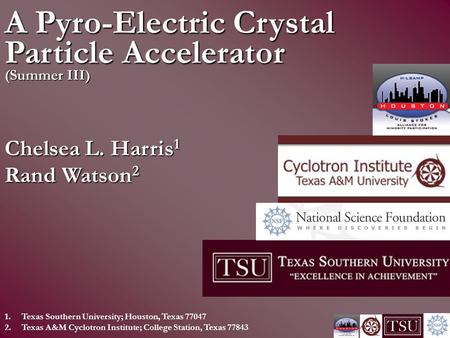 Chelsea L. Harris 1 Rand Watson 2 1.Texas Southern University; Houston, Texas 77047 2.Texas A&M Cyclotron Institute; College Station, Texas 77843 (Summer.